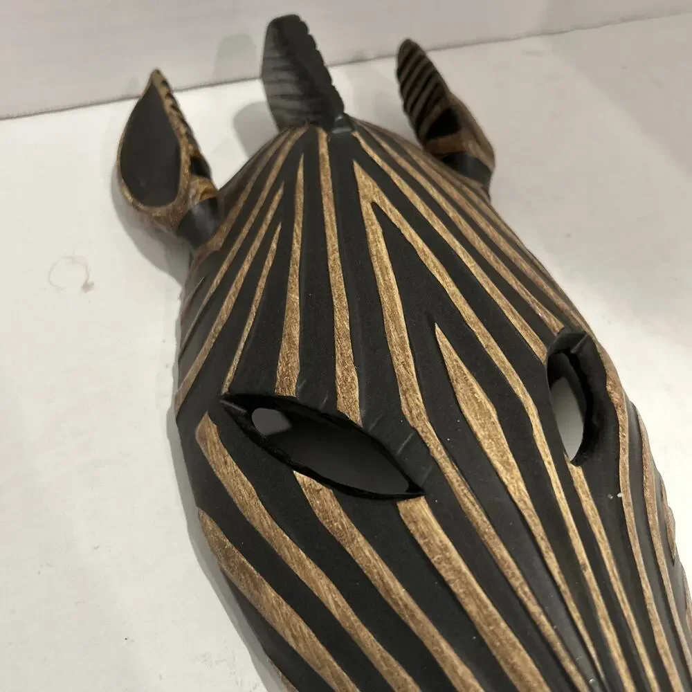 Vintage Hand Carved Zebra small Wood Face Mask Hand Painted Wall Decor
